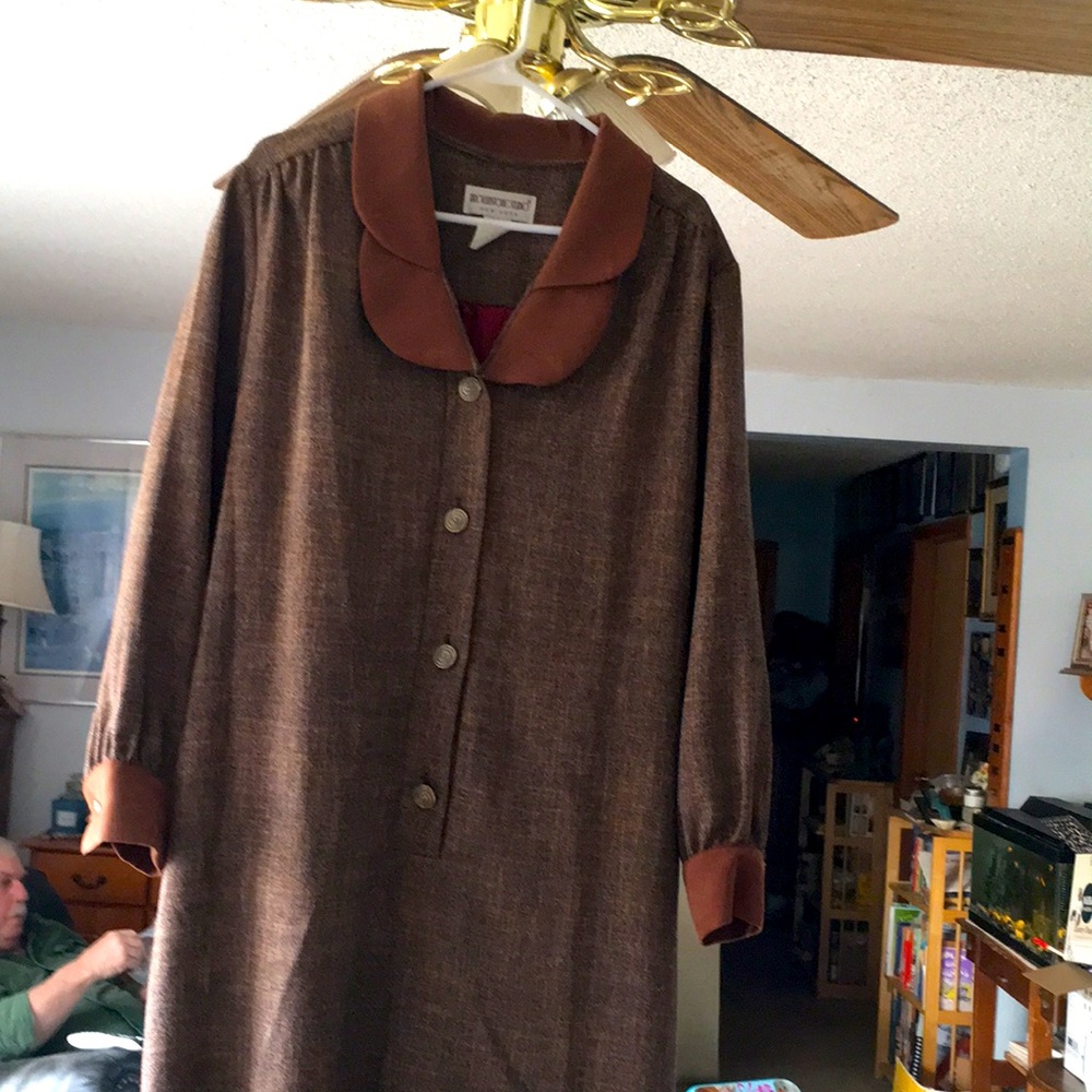18W Classic Brownstone Studio Brown Tweed Shirtwaist Dress